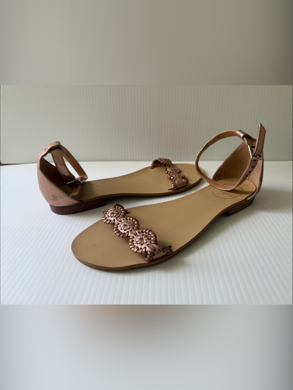 Jack Rogers Rose Gold Embellished Ankle-Strap Sandals - Picture 7 of 8